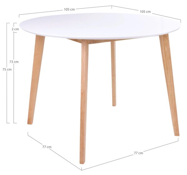 Masa dining Vojens, Alb, 105x105x75 cm