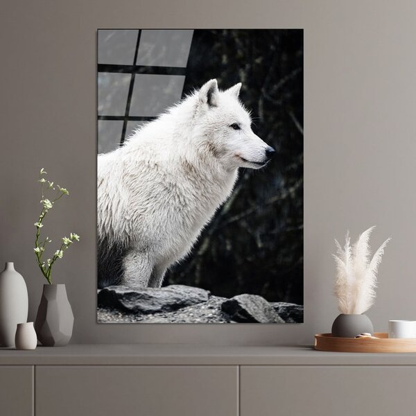 Живопис върху стъкло 70x100 cm White Wolf - Wallity