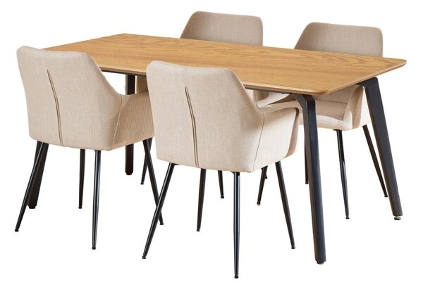 Set 5 piese Masa dining si Scaune Cadiz V3, Natural, 75x160x90 cm