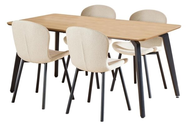 Set 5 piese Masa dining si Scaune Cadiz V5, Natural, 75x160x90 cm