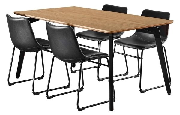 Set 5 piese Masa dining si Scaune Cadiz V2, Natural, 75x160x90 cm