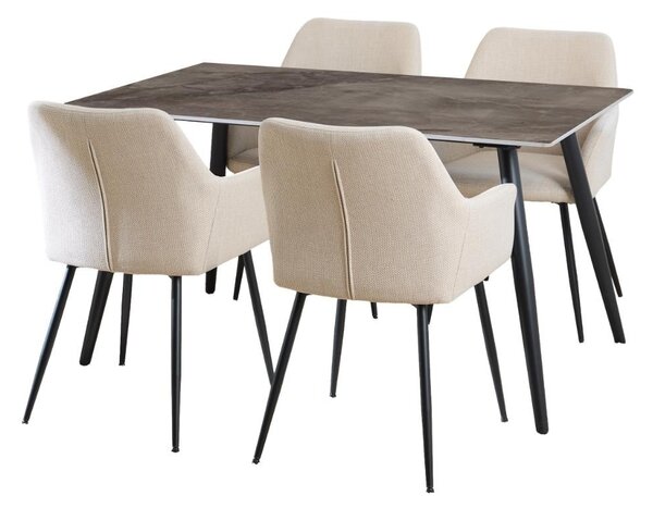 Set 5 piese Masa dining si Scaune Wicklow V6, Gri, 75x140x80 cm