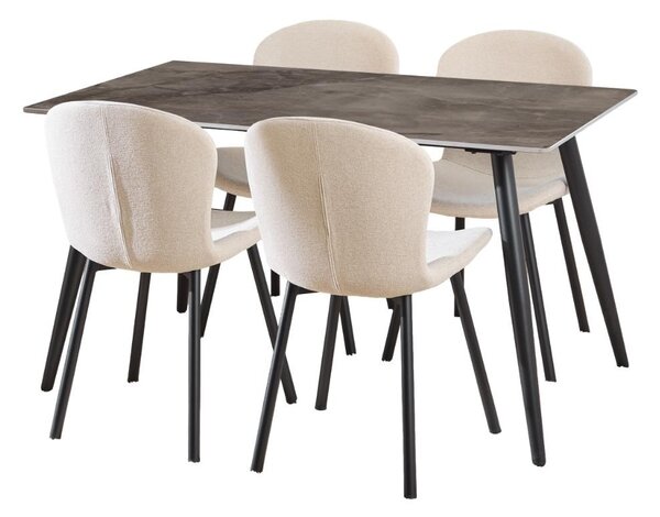 Set 5 piese Masa dining si Scaune Wicklow V4, Gri, 75x140x80 cm