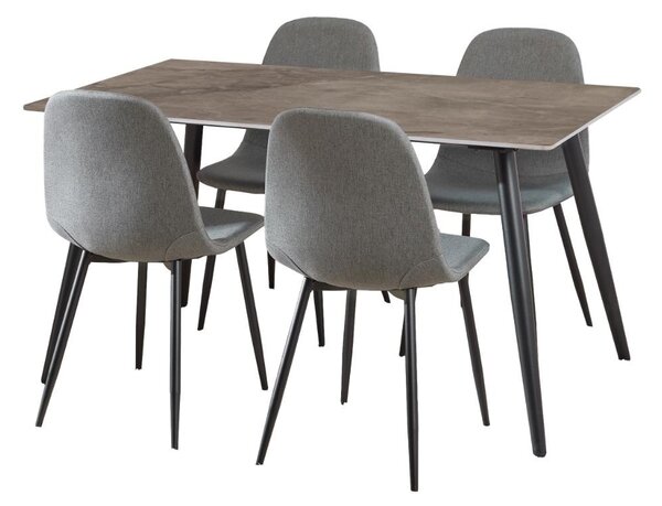 Set 5 piese Masa dining si Scaune Wicklow V5, Gri, 75x140x80 cm