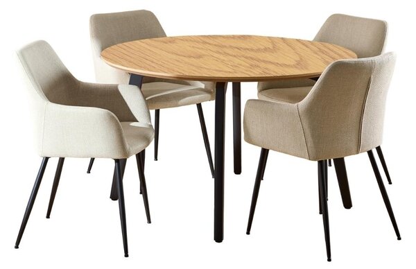 Set 5 piese Masa dining si Scaune Cadiz V6, Natural, 75x120x120 cm