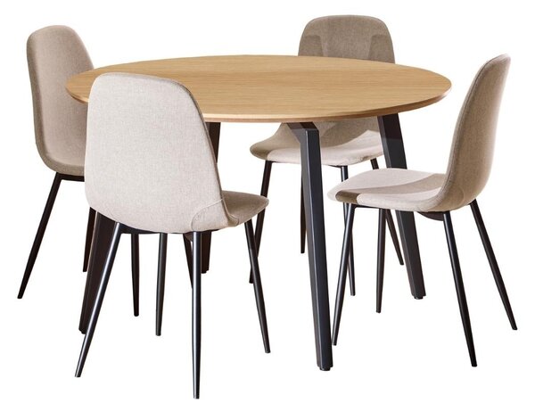 Set 5 piese Masa dining si Scaune Cadiz V1, Natural, 75x120x120 cm