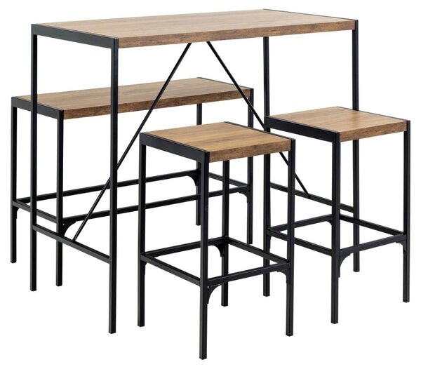 Set 4 piese Masa de bar cu banca si scaune Bahamas, Natural, 105x120x60 cm