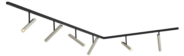 Модерна релсова система черна с 6 бежови прожектора 1-фазна - Slimline Avery