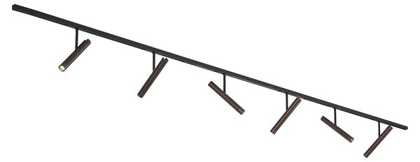Модерна релсова система черна с 6 тъмно бронзови прожектора 1-фазна - Slimline Avery