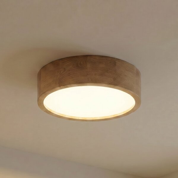 TEMAR LIGHTING Осветително тяло за таван Cleo, Ø 38 cm, 3 светлини, дъбово дърво, E27, Затъмняване, Дърво, Дневна/трапезария, Дървесина, Модерен