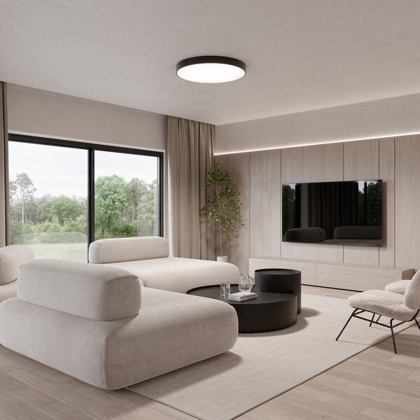 TEMAR LIGHTING Таванна лампа Cleo 600, черна, сензор, IP20, Ø 60 cm, метал, Черен, Дневна/трапезария, Метал, Модерен