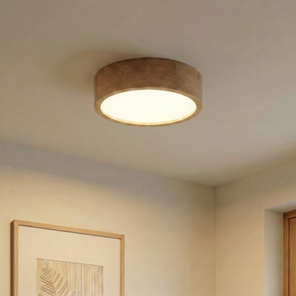 TEMAR LIGHTING Осветително тяло за таван Cleo, Ø 38 cm, 3 светлини, дъбово дърво, E27, Затъмняване, Дърво, Дневна/трапезария, Дървесина, Модерен