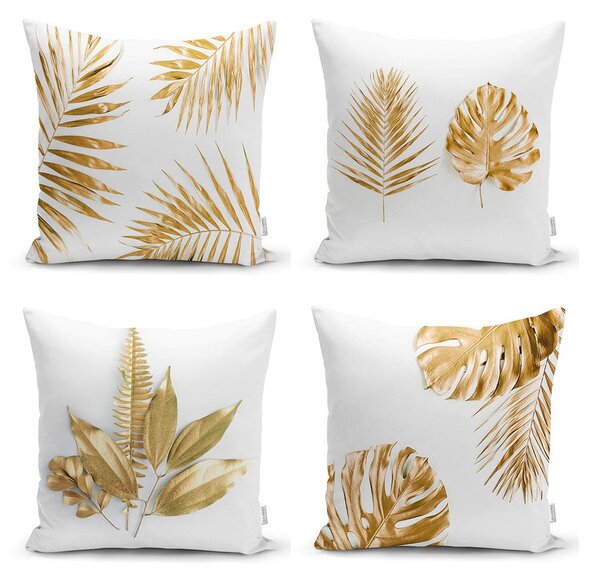 Комплект от 4 калъфки за възглавници Gold Leaves Modern, 45 x 45 cm - Minimalist Cushion Covers