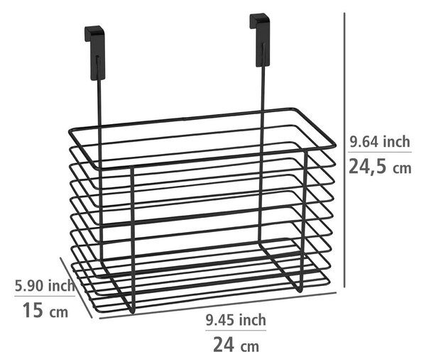 Черна висяща метална кошница за кухненска врата Slim, височина 25 cm - Wenko