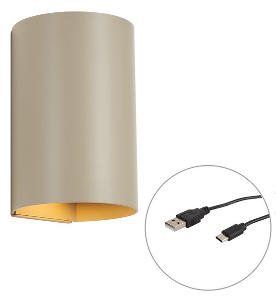 Модерна стенна лампа Таупе с LED, 3-степенно димиране и презареждаема - Sabbir