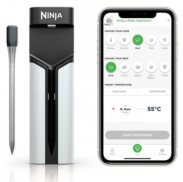 Кухненски термометър Ninja ProChef WP100EU, Bluetooth, Мобилно приложение, Сензор за вътрешна и околна темп, До 370C, Черен/сребрист