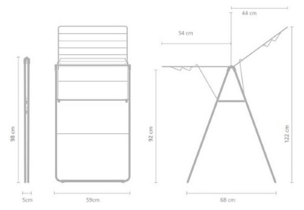 Сушилник за дрехи Brabantia Hangon 1004163, 15 м, 4 закачалки, Регулируем, Заключване за деца, Инокс