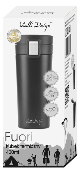 Черен термос за пътуване , 400 ml Fuori - Vialli Design