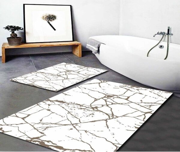 Бели/кафяви килими за баня в комплект 2 бр. 60x100 cm Cracks – Mila Home