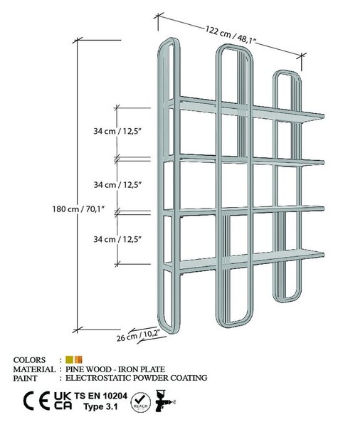 Стелаж от декор от бор в златист цвят 125x180 cm Sierra – Kalune Design