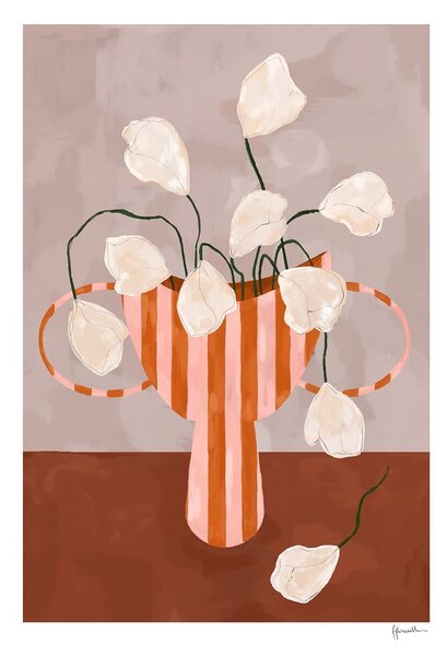 Постер 30x40 cm White Flowers in Striped Vase – Frankie Penwill – The Poster Club