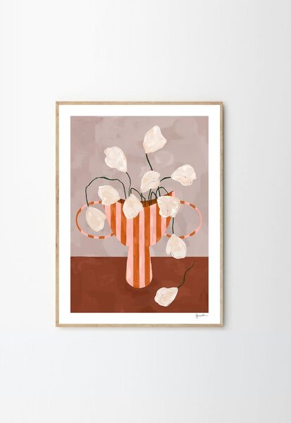 Постер 30x40 cm White Flowers in Striped Vase – Frankie Penwill – The Poster Club