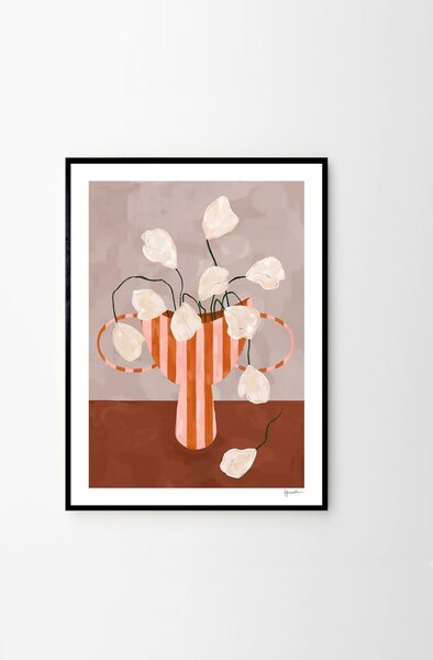 Постер 30x40 cm White Flowers in Striped Vase – Frankie Penwill – The Poster Club