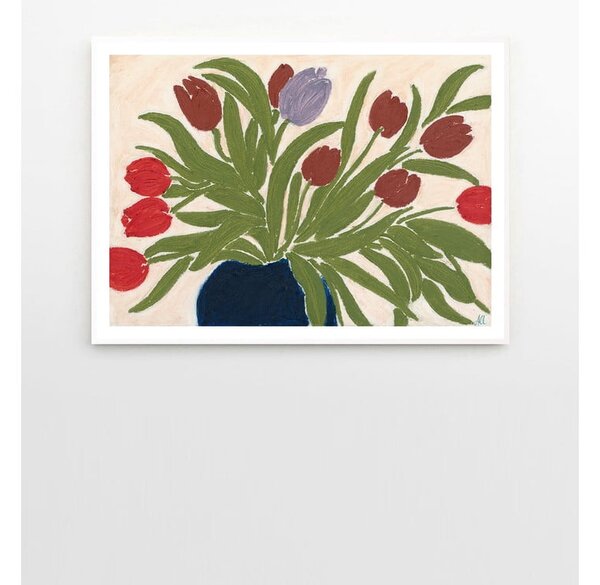 Постер 70x50 cm Tulips in a Blue Vase – Anine Cecilie Iversen – The Poster Club