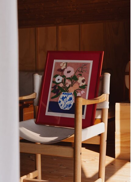 Постер 30x40 cm Flowers on Blue Table – Carla Llanos – The Poster Club