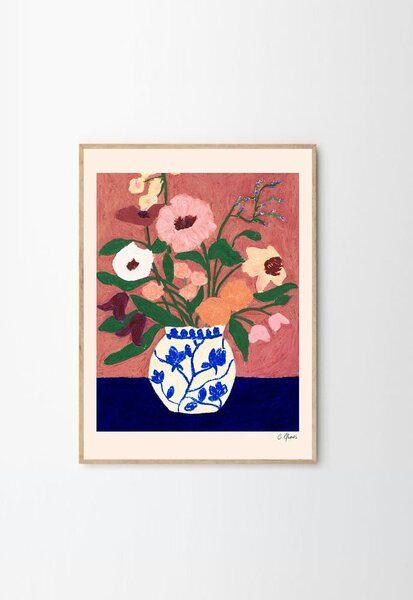 Постер 30x40 cm Flowers on Blue Table – Carla Llanos – The Poster Club