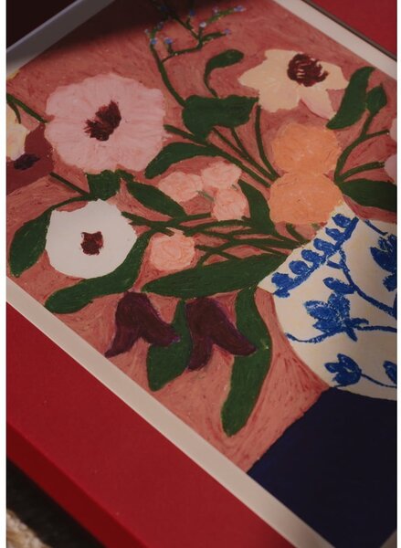 Постер 30x40 cm Flowers on Blue Table – Carla Llanos – The Poster Club