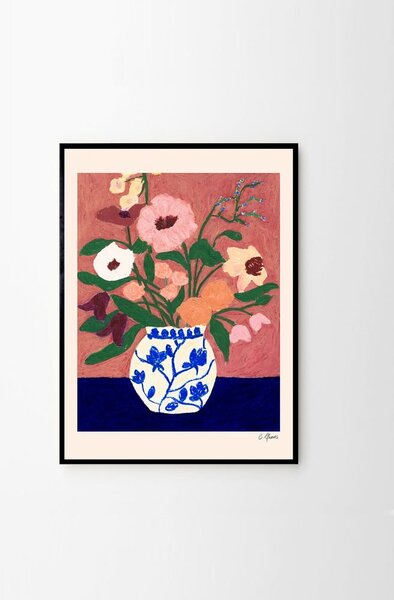Постер 30x40 cm Flowers on Blue Table – Carla Llanos – The Poster Club
