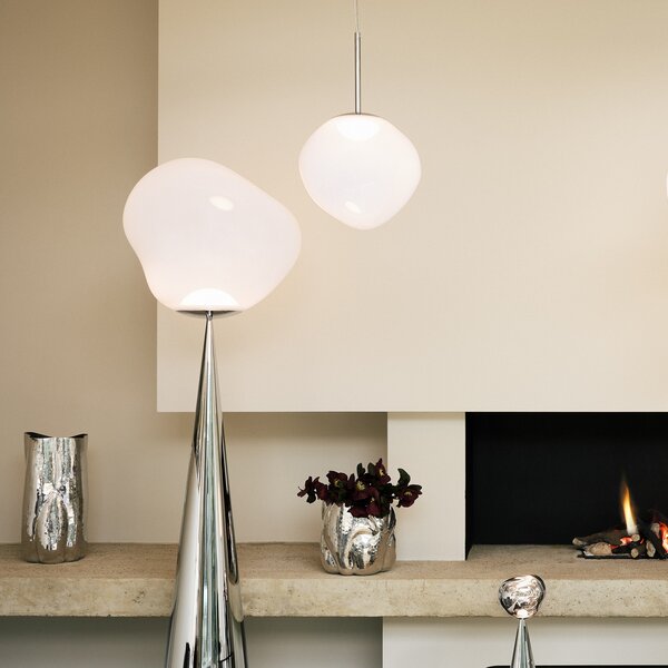 Tom Dixon LED висяща лампа Melt, Ø 50 cm, опалово/златисто, Затъмняване, Бял, Дневна/трапезария, Пластмаса, Дизайн