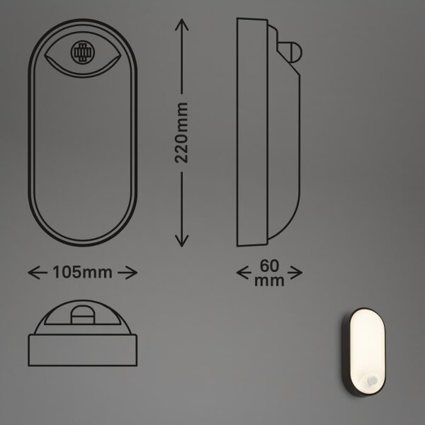 Brilo - LED външно настенно осветително тяло със сензор RUCH, LED/12W/230V, IP65, черно