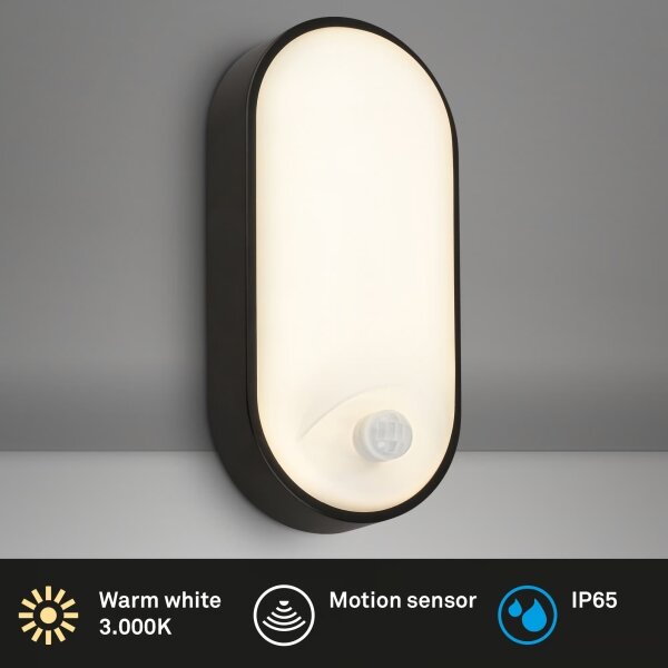 Brilo - LED външно настенно осветително тяло със сензор RUCH, LED/12W/230V, IP65, черно