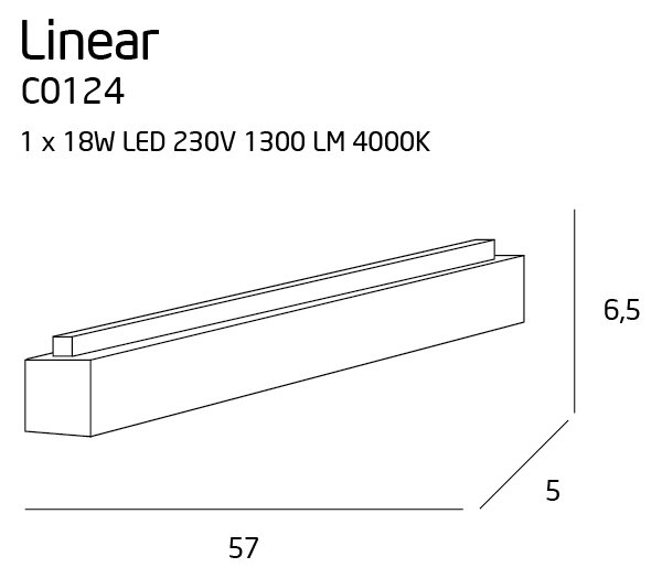 MAXLIGHT C0124 - LED Плафониера LINEAR LED/18W/230V 57 см бял