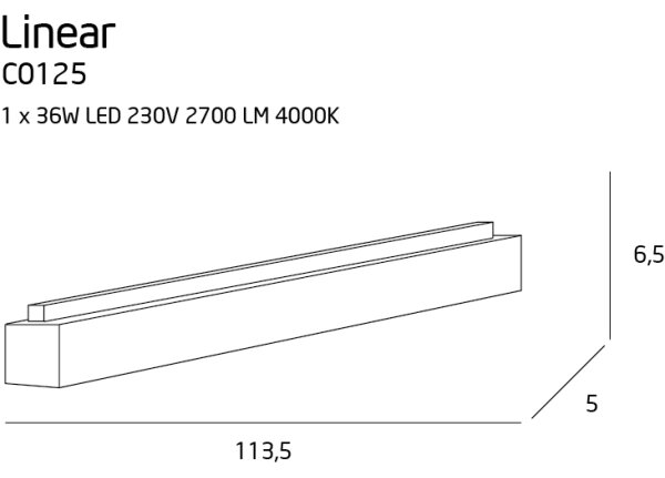 MAXLIGHT C0125 - LED Плафониера LINEAR LED/36W/230V 113,5 см бял