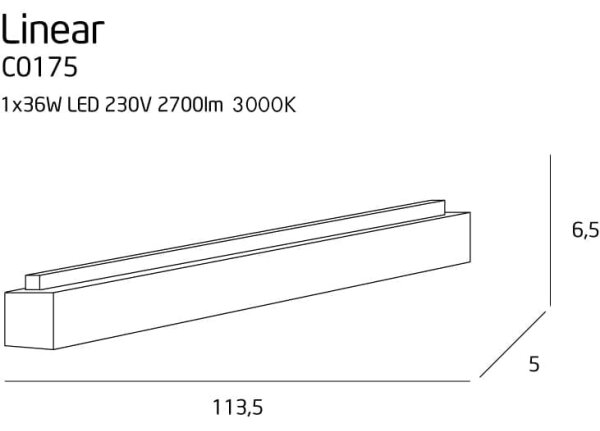 MAXLIGHT C0175 - LED Плафониера LINEAR LED/36W/230V 113,5 см черен