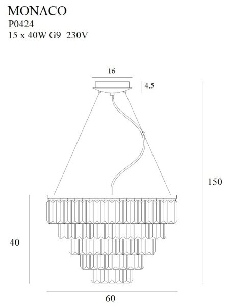 MAXLIGHT P0424 - Пендел MONACO 15xG9/40W/230V Ø 60 см златист