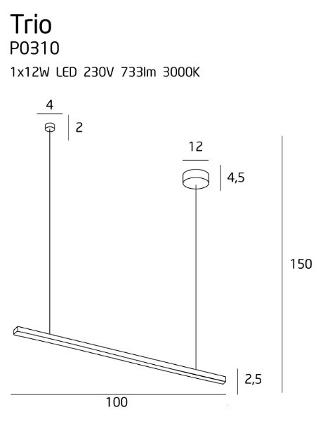 MAXLIGHT P0310D - LED Димируем пендел TRIO LED/12W/230V черен