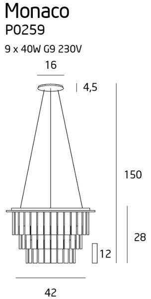 MAXLIGHT P0259 - Пендел MONACO 9xG9/40W/230V Ø 42 см хром