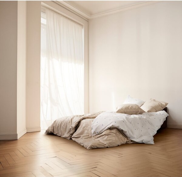 Бяло двойно удължено спално бельо от памук перкал 200x220 cm Daisy – JUNA