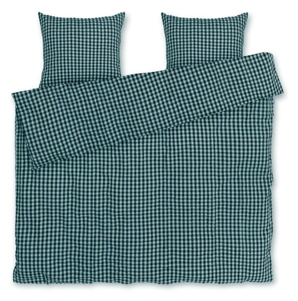 Зелено-синьо двойно удължено крепово спално бельо 200x220 cm Bæk&Bølge – JUNA