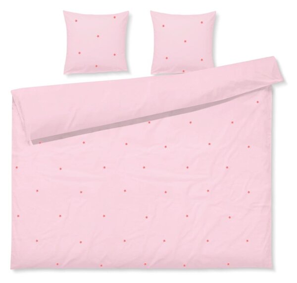 Розово двойно удължено спално бельо от памук перкал 200x220 cm Daisy – JUNA