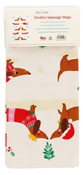 Памучна кърпа за съдове 70x50 cm Festive Sausage Dog – Rex London