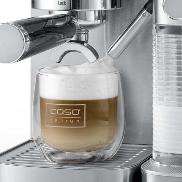 Еспресо машина Caso Gourmet Latte, 1350W, 20 bar, 1.3 л, ULKA, 6 програми, Предварително запарване, Портафилтър, ESE, Инокс
