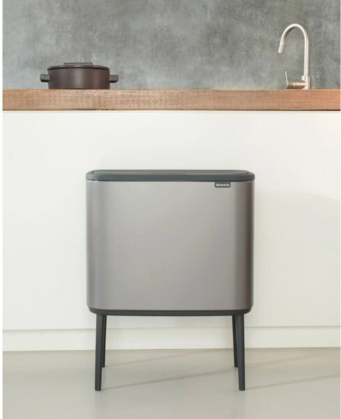 Кош за боклук Brabantia Bo Touch 651105, 36 л, Плавно и безшумно отваряне, Голям отвор, Сив