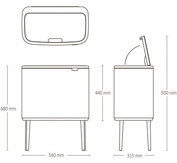 Кош за боклук Brabantia Bo Touch 651105, 36 л, Плавно и безшумно отваряне, Голям отвор, Сив