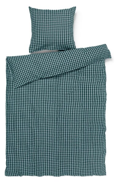 Зелено-синьо единично удължено крепово спално бельо 150x210 cm Bæk&Bølge – JUNA