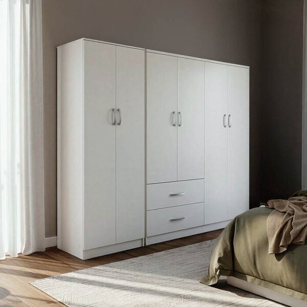 Гардероб с 6 врати, Athos I V9, бял, 200.5x42x180 см